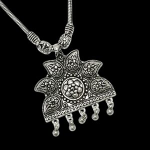 Brass pendant necklace with premium oxidized silver plating