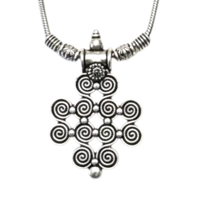 Boho silver oxidized pendant necklace with vintage finish