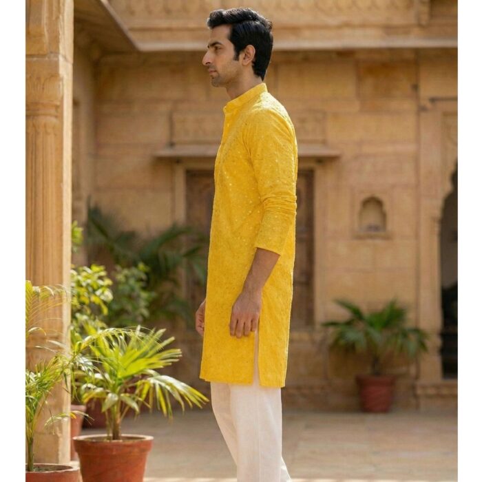 Premium yellow cotton kurta for weddings Canada