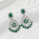 Emerald green teardrop statement earrings - Swarnika Series emerald floral statement earrings