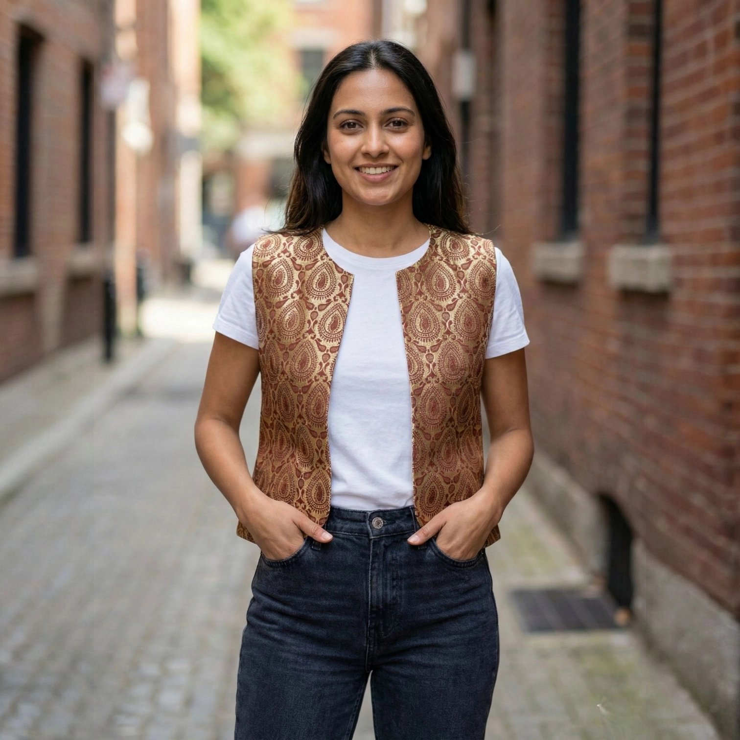 Golden women Jacket - Sleeveless style statement Brocade jacket Golden women Jacket - Sleeveless style statement Brocade jacket