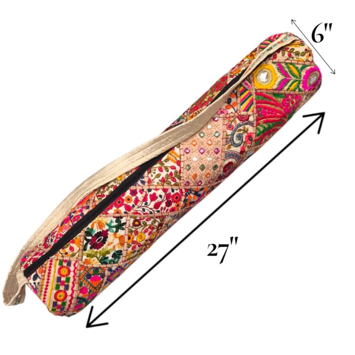 Embroidered Yoga mat Bag - White - Image 5