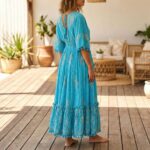 Side profile for this comfortable Elastic waist maxi dress for women