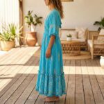 Side profile view of the long maxi dress for women