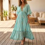 Luxury boho maxi dress for women | Long Indian viscose crepe dress