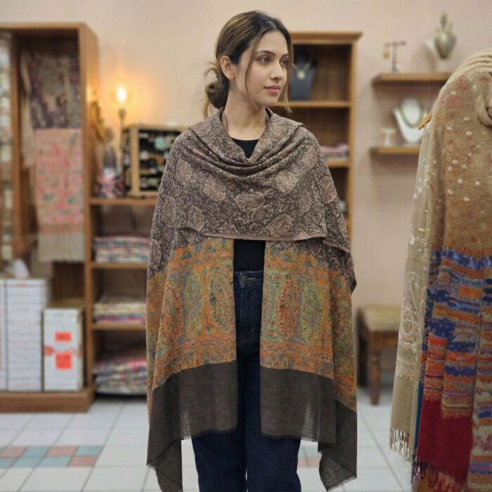 Faux pashmina wrap for women draped over shoulders