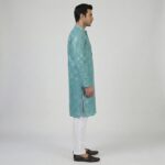Side Profile of this elegant Men's Kurta | Teal Chikan sequin Kurta