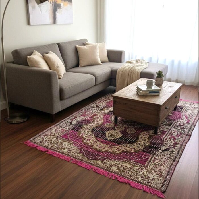 Pink Medallion Area Rug 72x54 Inches | Decorative carpet for Living Room - Image 6