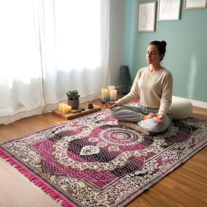 Pink Medallion Area Rug 72x54 Inches | Decorative carpet for Living Room - Image 2