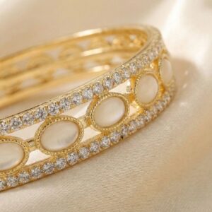 Aureva Series gold plated statement bangle with AD and Kundan stones