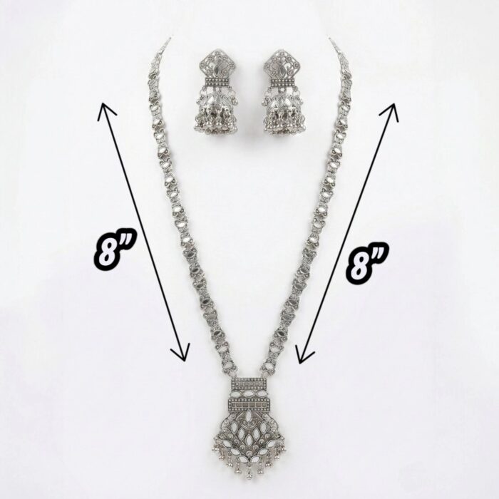 Silver antique Necklace Set with Kundan stones - Image 4