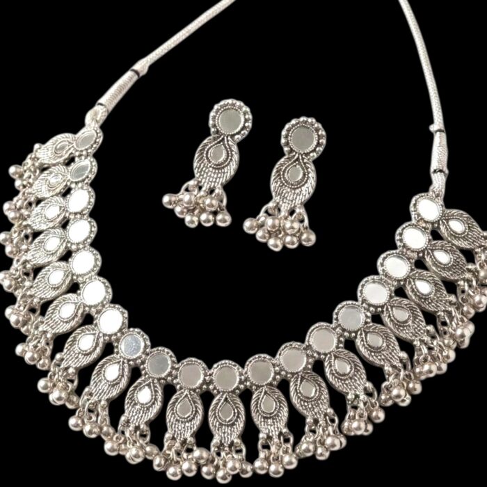 Silver antique Necklace Set with Mirror work - Image 5