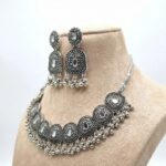 Silver antique Necklace Set with Kundan stones - Image 3