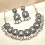 Silver antique Necklace Set with Kundan stones