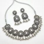 Silver antique Necklace Set with Kundan stones - Image 4