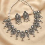 Silver antique Necklace Set with Mirror work