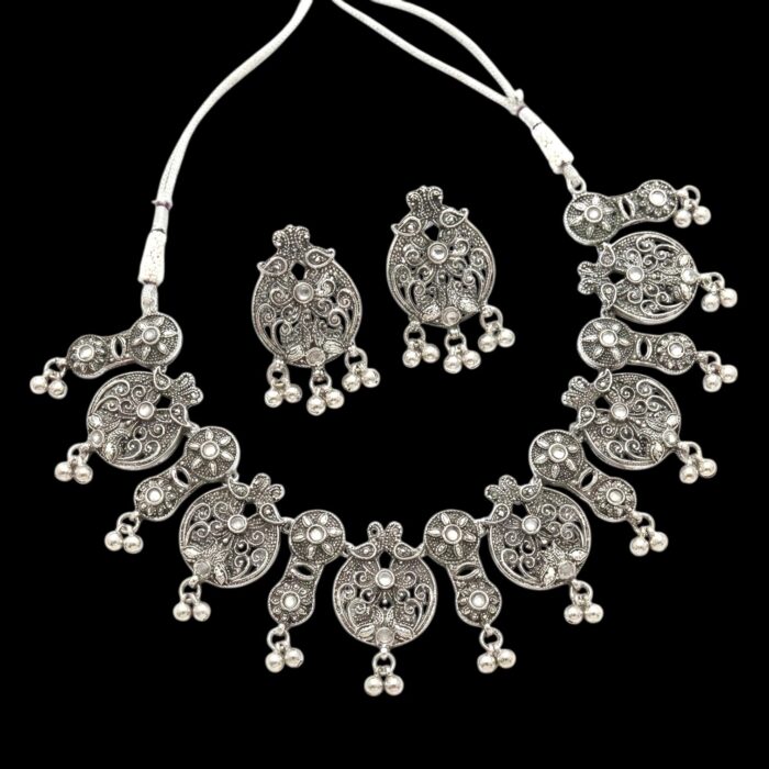 Silver antique Necklace Set with Mirror work - Image 3