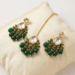 Ethnic Indian maang tikka kundan jewelry set - Green