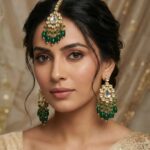 Maang Tikka Earrings Set | Kundan Stone Work | Gold Plated Jewelry | Green