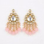Maang Tikka Earrings Set | Kundan Stone Work | Gold Plated Jewelry | Pink - Image 3