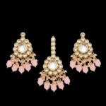 Maang Tikka Earrings Set | Kundan Stone Work | Gold Plated Jewelry | Pink - Image 4