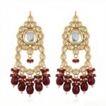 Maang Tikka Earrings Set | Kundan Stone Work | Gold Plated Jewelry | Red - Image 4