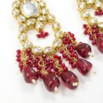 Maang Tikka Earrings Set | Kundan Stone Work | Gold Plated Jewelry | Red - Image 3