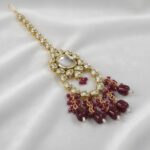 Maang Tikka Earrings Set | Kundan Stone Work | Gold Plated Jewelry | Red - Image 5