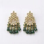 Maang Tikka Earrings Set | Kundan Stone Work | Gold Plated Jewelry | Green - Image 4