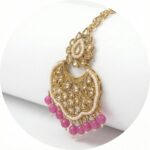 Maang Tikka - Pink | Kundan Stone Work - Image 3