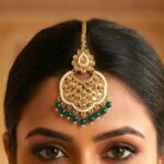 Bottle green Maang Tikka with Kundan Stones | Utsav Series