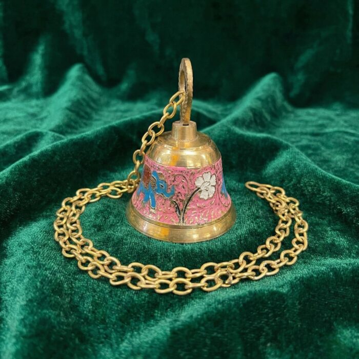 Meena Work Temple Bell 3.75 Inch - Pink - Image 2