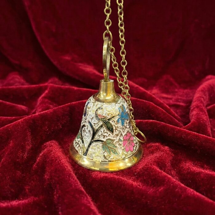 Meena Work Temple Bell 5 Inch - White - Image 2