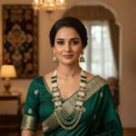 Swarnika Rajshree Maharani Haar with Jhumkis - Green - Image 5