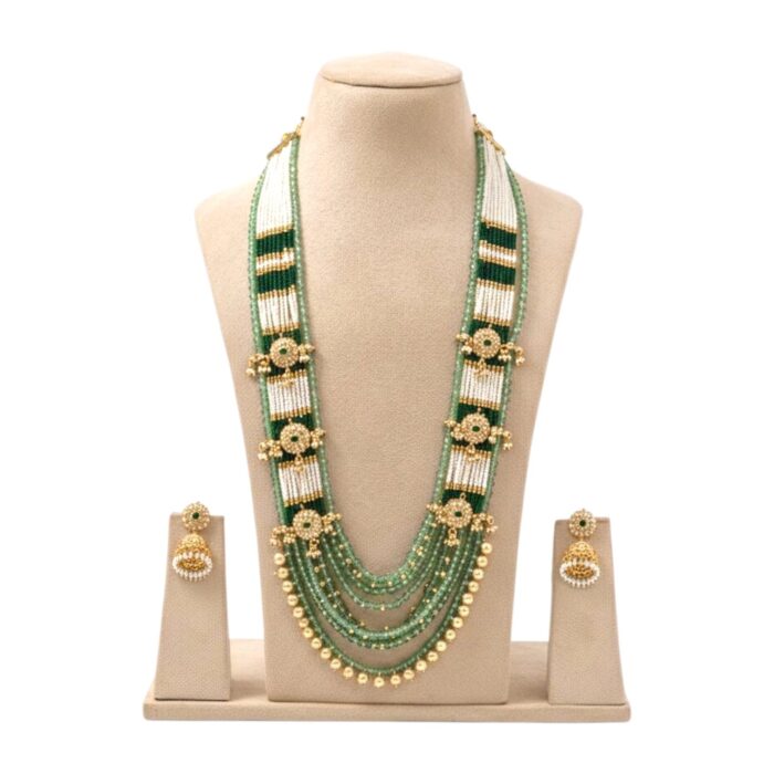 Swarnika Rajshree Maharani Haar with Jhumkis - Green - Image 4