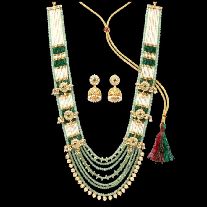 Swarnika Rajshree Maharani Haar with Jhumkis - Green - Image 6