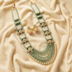Swarnika Rajshree Maharani Haar with Jhumkis - Green - Image 2