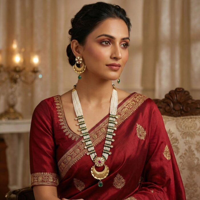 Maharani haar with earring | Semi Precious Necklace and Earring Set - Image 5