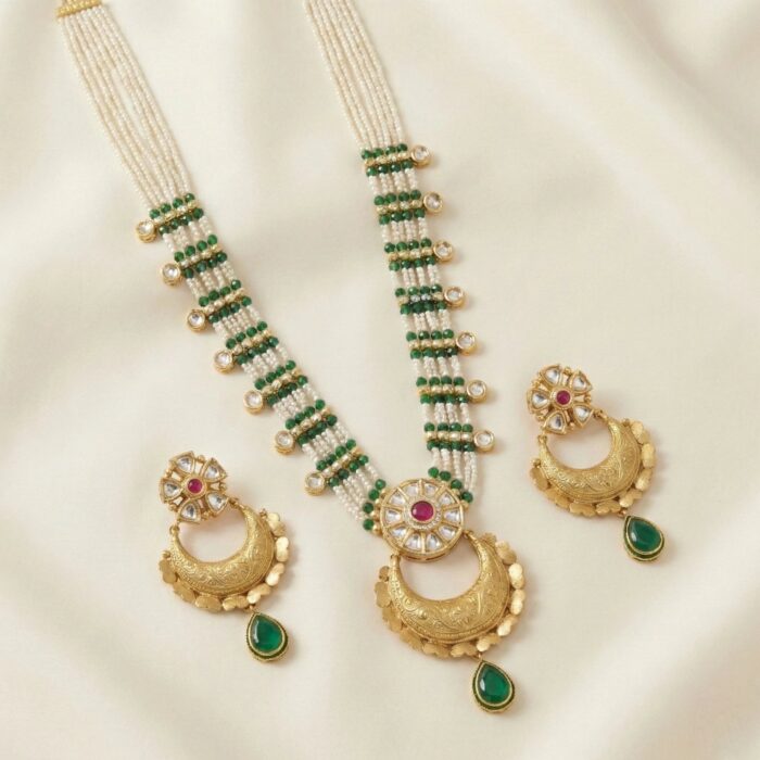 Maharani haar with earring | Semi Precious Necklace and Earring Set - Image 3