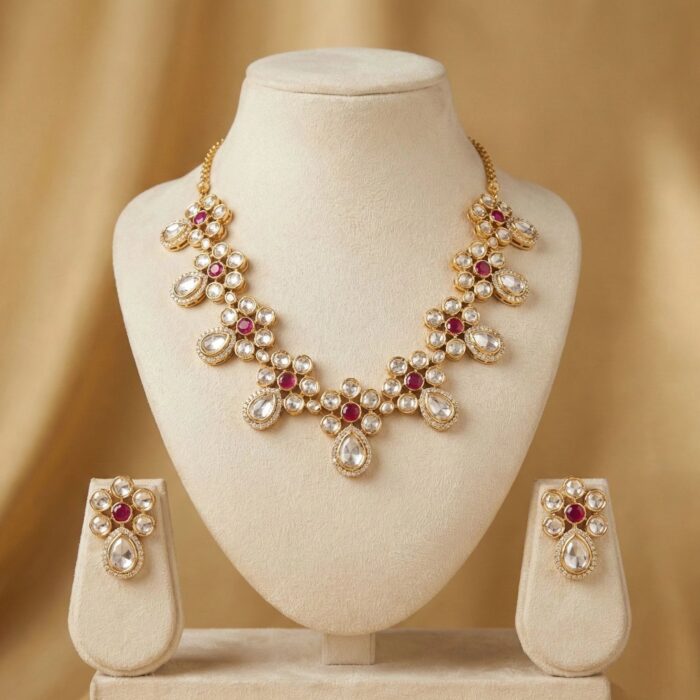 Swarnika Aira Necklace Set | 24k Gold Plated Jadau (जडाउ) Kundan & AD Stones - Image 2
