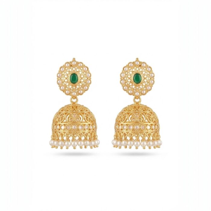 Swarnika Rajshree Maharani Haar with Jhumkis - Green - Image 3