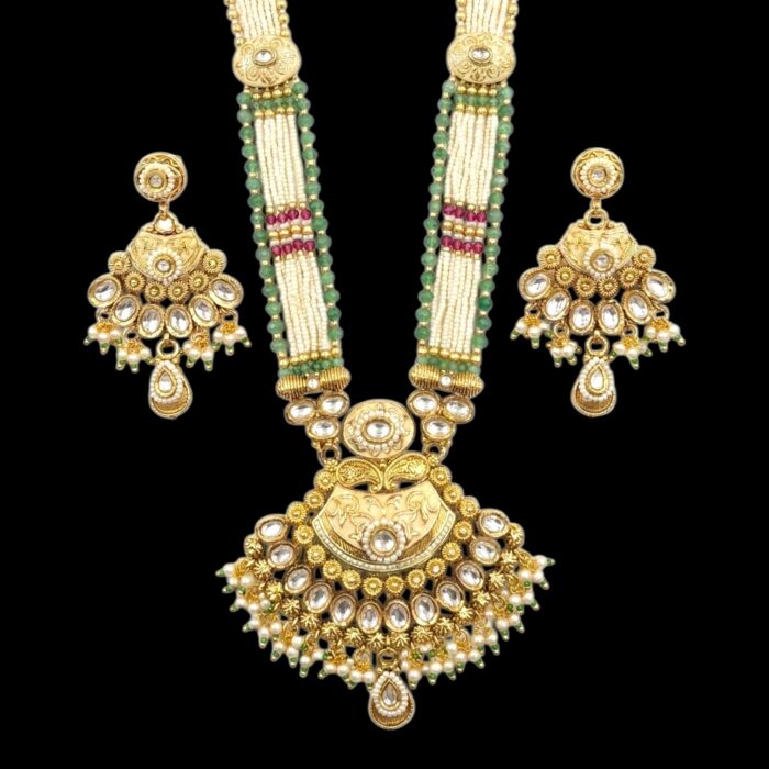Maharani haar with earring | Semi Precious Necklace and Earring Set - Image 2
