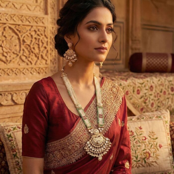 Maharani haar with earring | Semi Precious Necklace and Earring Set - Image 7