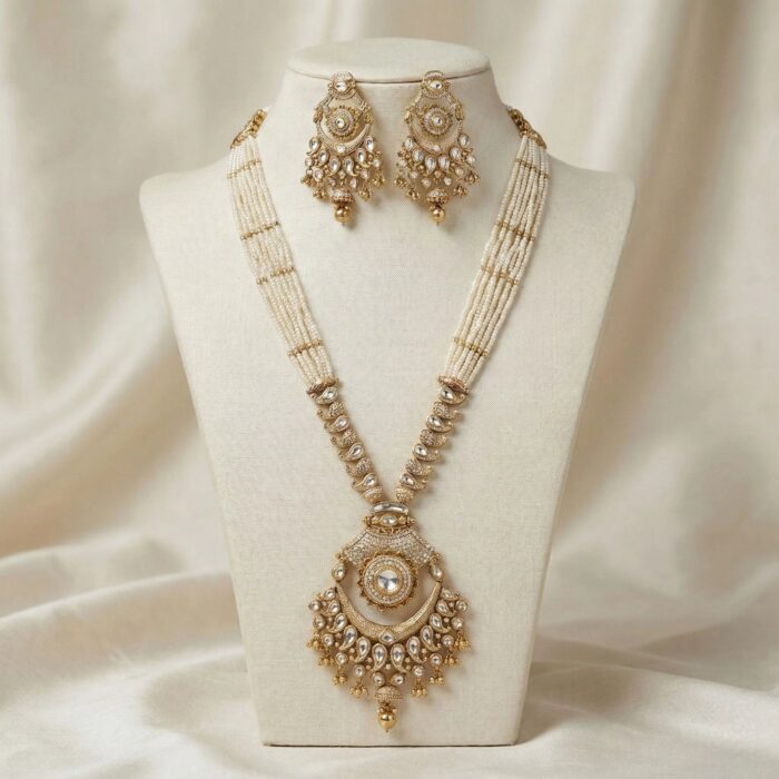 Maharani haar with earring | Semi Precious Necklace and Earring Set - Image 4