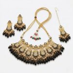 Necklace with earrings | Kundan with Black meena Necklace and Earring Set - Image 6