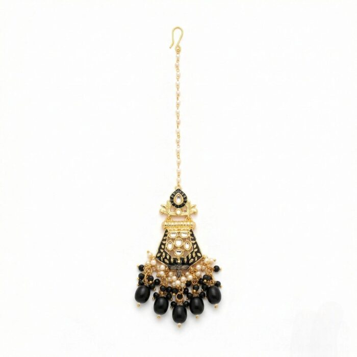 Necklace with earrings | Kundan with Black meena Necklace and Earring Set - Image 5
