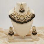 Necklace with earrings | Kundan with Black meena Necklace and Earring Set - Image 2