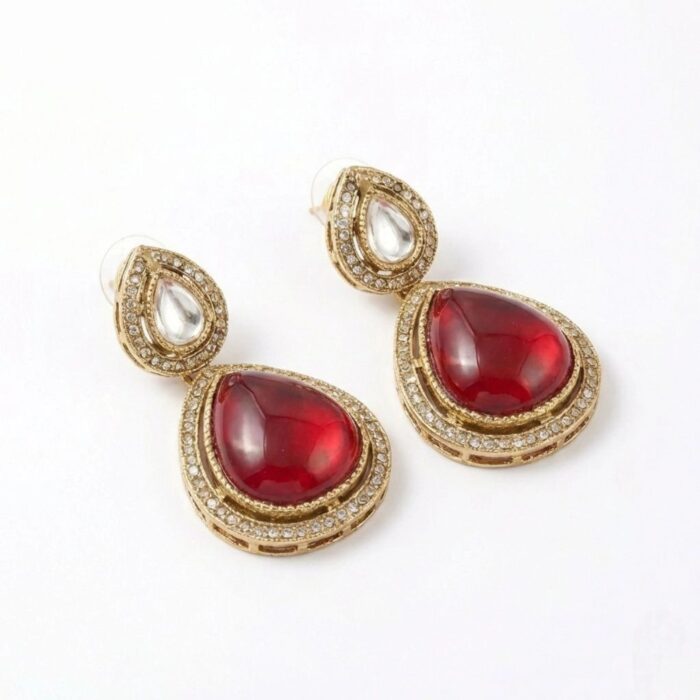 24K gold plated minimal Kundan earring set