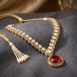 Close up of the ethnic Kundan Necklace with Maroon Center Stone