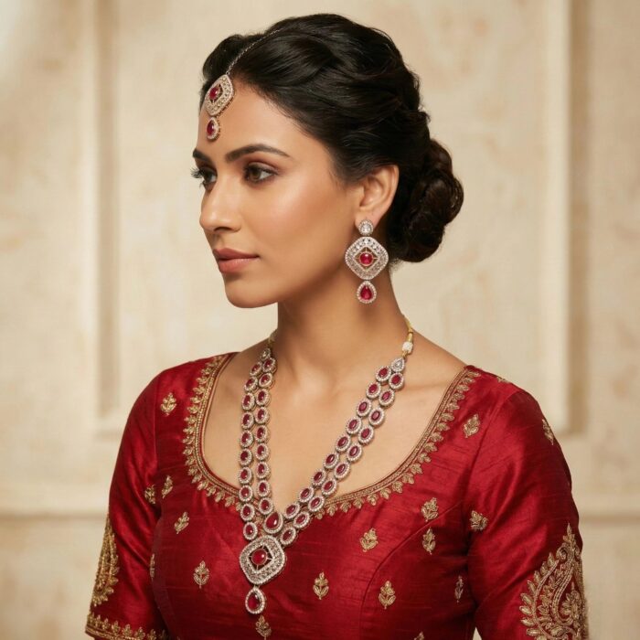 Traditional Indian Necklace Set – Gold & Ruby | Ethnic Indian jewellery - Image 7